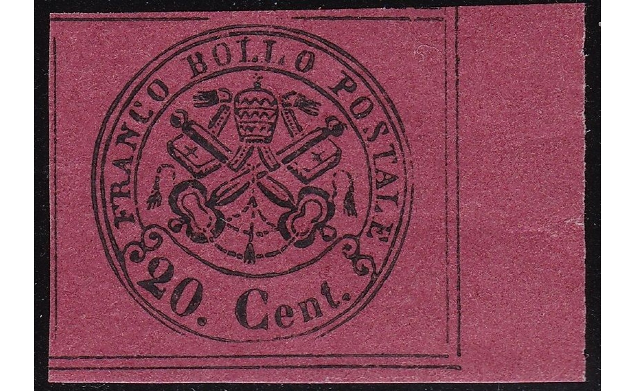 1867 Stato Pontificio, n° 18 20 cent. rosso indiano MNH/** ANGOLO DESTRO