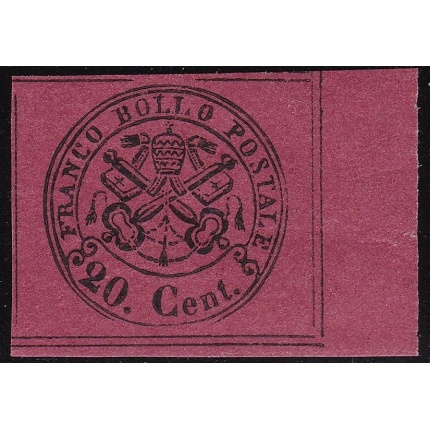 1867 Stato Pontificio, n° 18 20 cent. rosso indiano MNH/** ANGOLO DESTRO