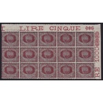 1894 SAN MARINO, n° 22 5 Lire carminio su verde  BLOCCO DI 15 - MNH**