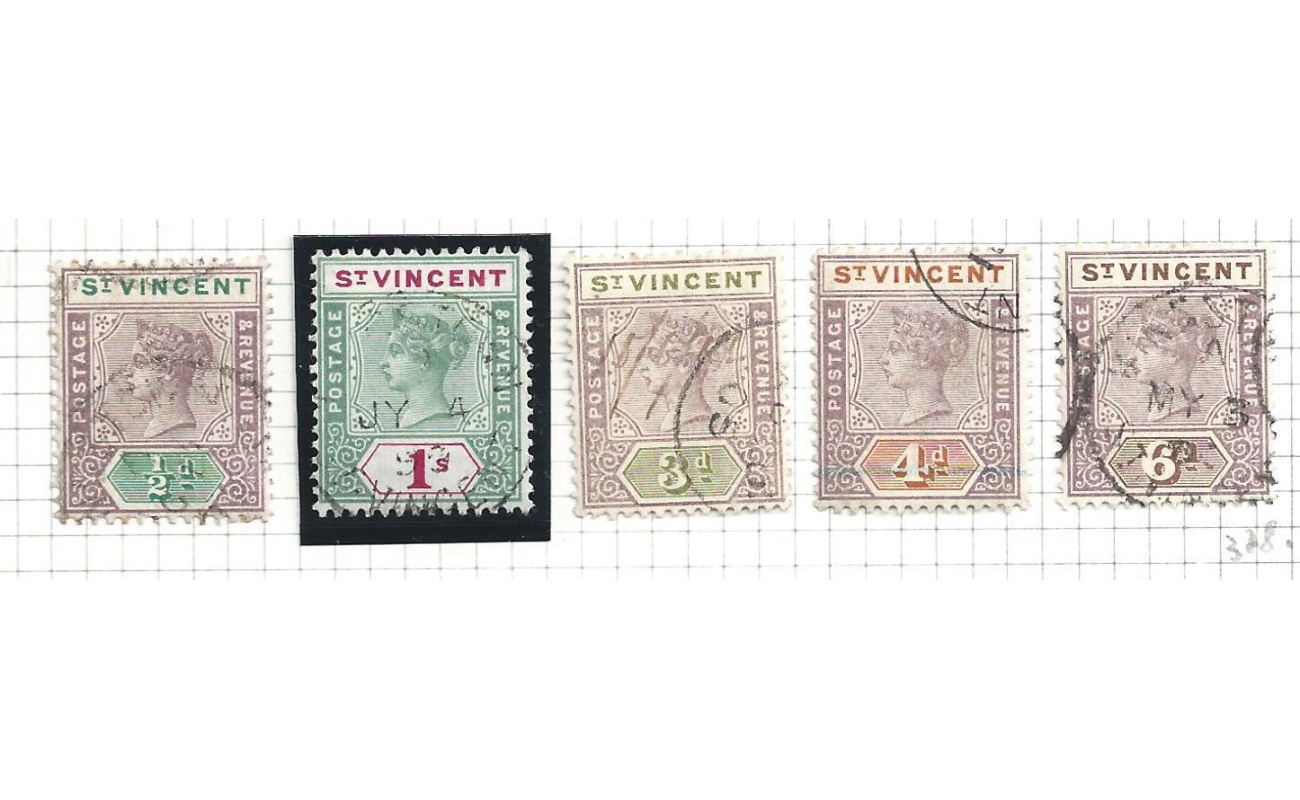 1899 ST. VINCENT - SG n° 67/70-71/73-74  5 valori USATI