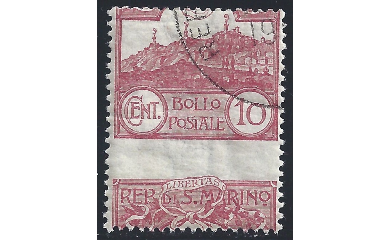 1903 SAN MARINO, n. 36b , Veduta 10 cent. carminio , Francobollo  Usato ,  Varietà non quotata