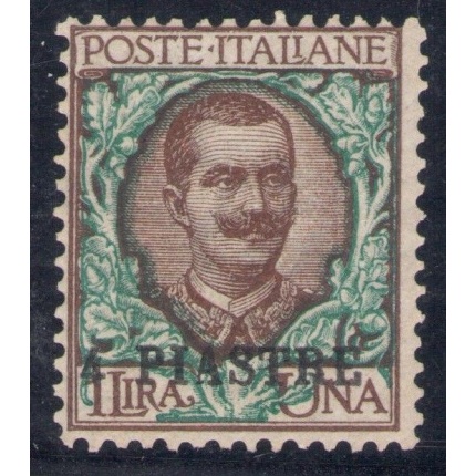 1908 Levante Costantinopoli 4 piastre su 1 L bruno verde 13 MNH** Cert Raybaudi