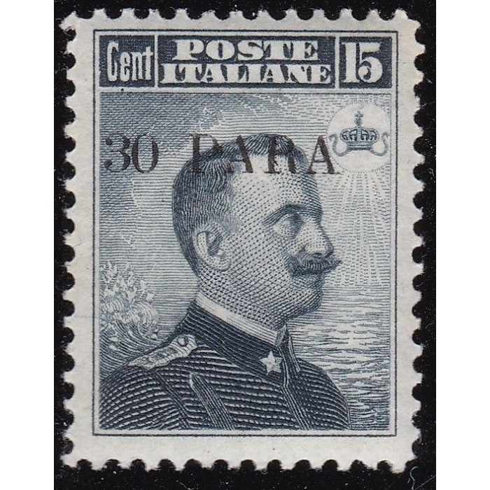 1908 Levante Costantinopoli, n°. 10  30pa. su 15c. grigio nero  MNH/**