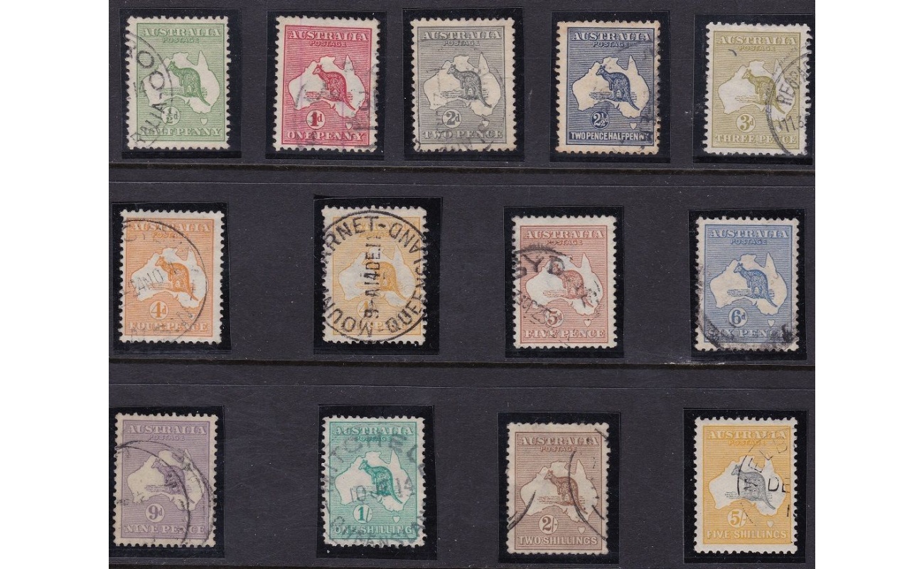 1913  AUSTRALIA, Kangaroos SG n° 1/13+6a  13 values  USED