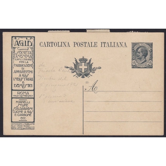 1921 Italia - Regno , n° 113/115 4 serie su Cart. Postale annullo I° giorno