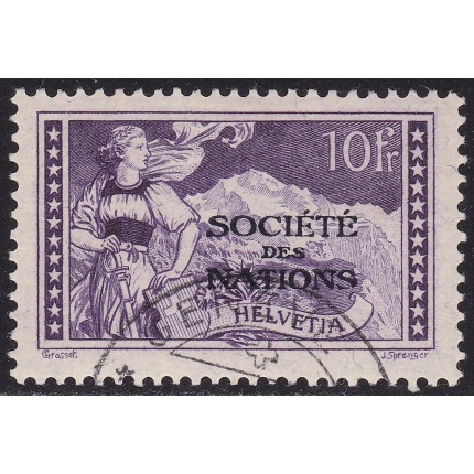 1922 SVIZZERA   - Societè de Nations , 10 Franchi violetto , Serv. 31  USATO