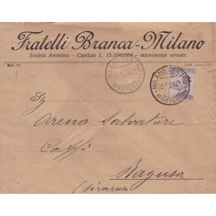 1924 Italia - Regno , Lettera pubblicitaria viaggiata Fratelli Branca