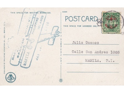 1926 FILIPPINE ,  Cartolina da Manila - Timbro speciale