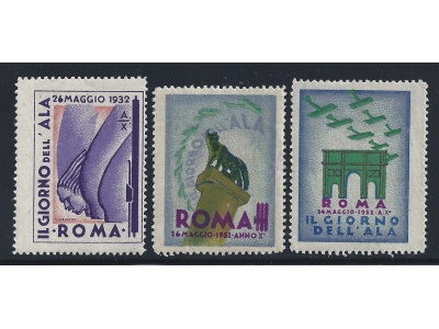 1932 Roma Giorno dell'Ala 3 valori