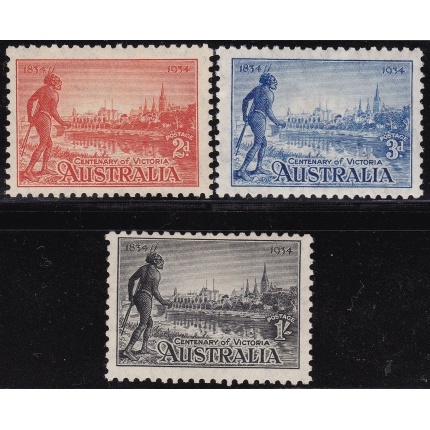 1934 AUSTRALIA - SG 147a/149a set of 3 MH/* GUM TONES