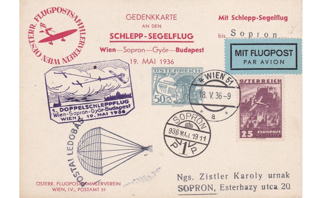 1936 AUSTRIA , Vienna - Sopron Cartolina Speciale Muller 208