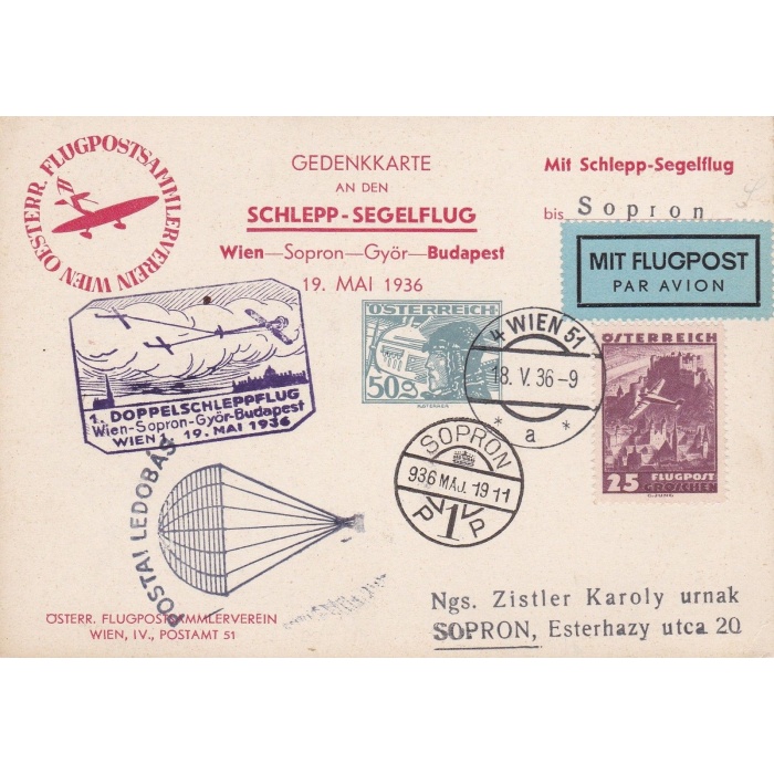 1936 AUSTRIA , Vienna - Sopron Cartolina Speciale Muller 208