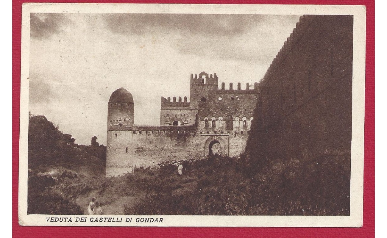 1937 GONDAR (Etiopia), I Castelli cartolina affrancata con il n° 1 di ETIOPIA