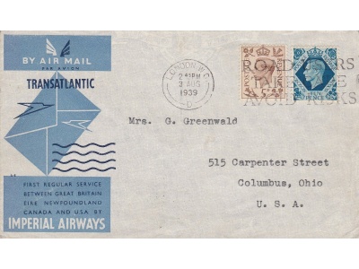 1939 GRAN BRETAGNA, Primo Volo Londra - New York