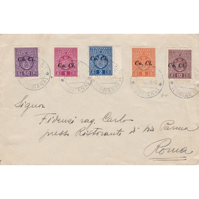 1941 LUBIANA, Co.Ci. Tasse n° 1/5  la serie completa su lettera viaggiata