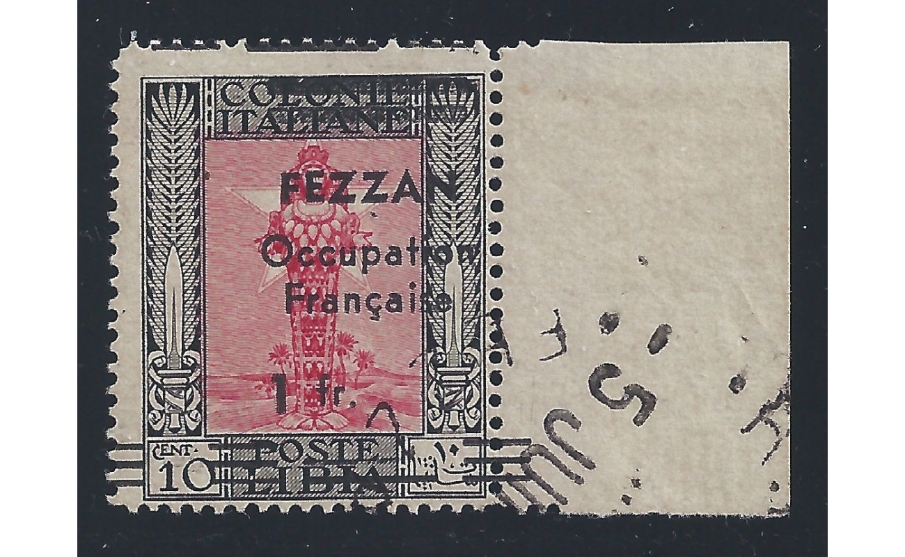 1943 FEZZAN - Pittorica n. 3df   1fr su 10c. USATO  Sigla A.Diena - Bolaffi
