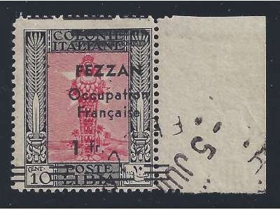 1943 FEZZAN - Pittorica n. 3df   1fr su 10c. USATO  Sigla A.Diena - Bolaffi