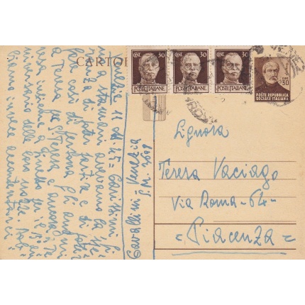 1944 REGNO, Cartolina Postale C112 cent.30 bruno Giuseppe Mazzini