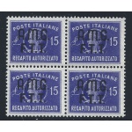 1949 TRIESTE A - Recapito Autorizzato 15 lire violetto n° 3 MNH/** QUARTINA DI OTTIMA QUALITA'