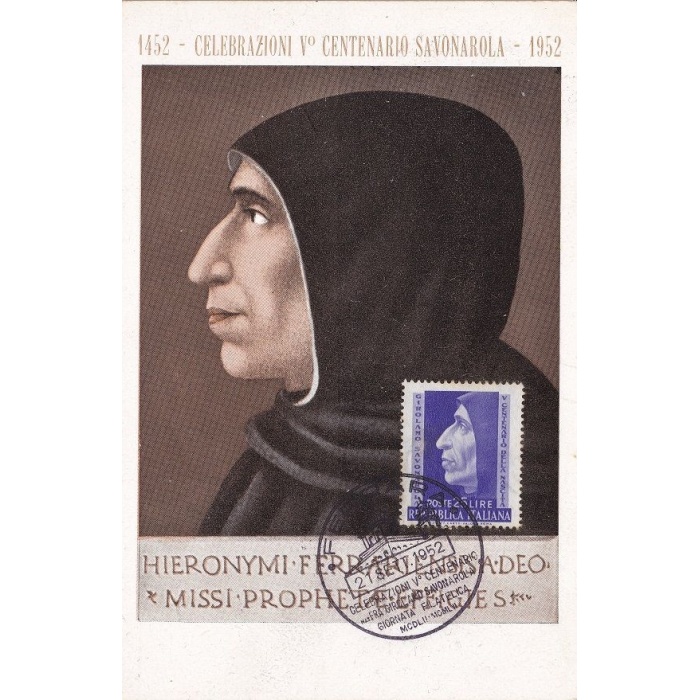 1952 Savonarola,n° 696 cartolina Maximum con annullo speciale