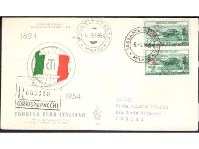 1954 REPUBBLICA  "Venetia Club" Touring Club raccomandata viaggiata n°229