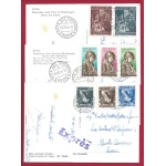 1956 Vaticano, le serie 197/199 + 209/211 + 212/213 su cartoline VIAGGIATE