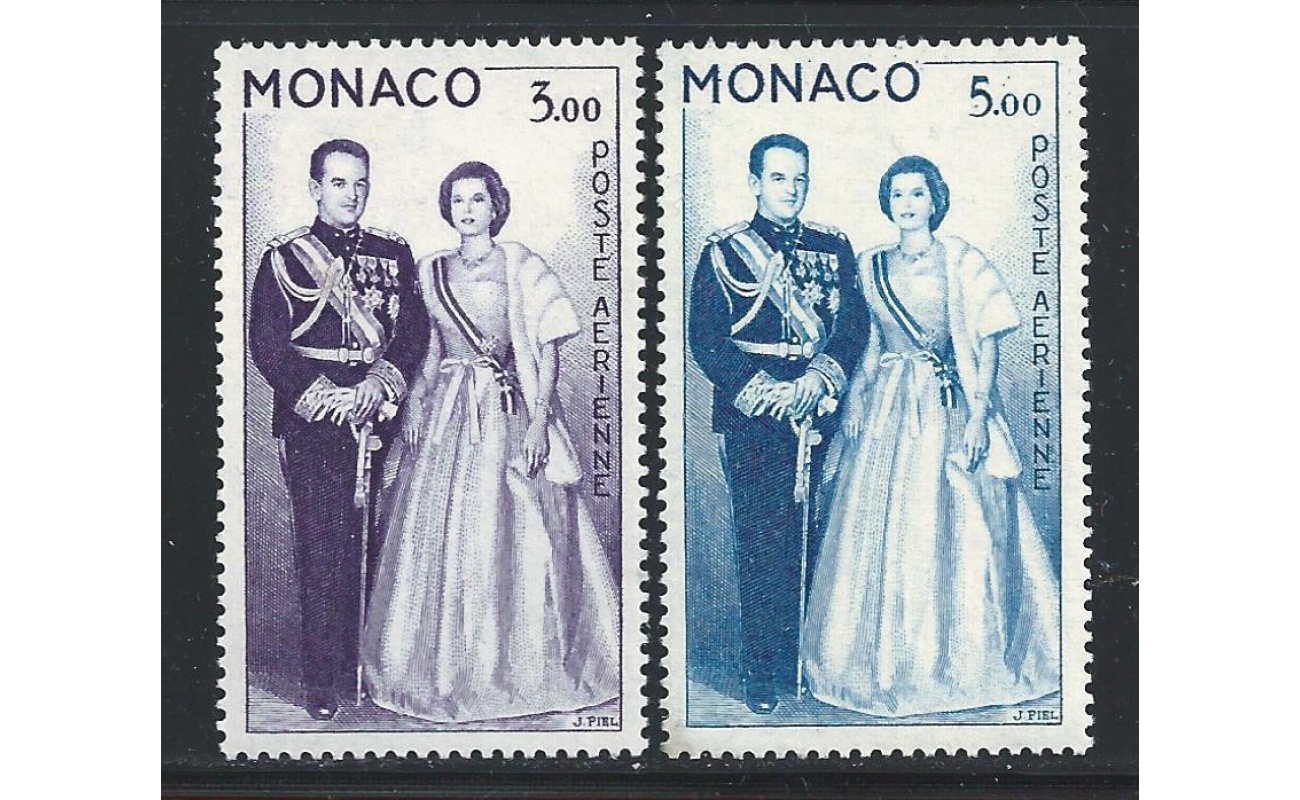 1960-61 MONACO, Posta Aerea n° 74 e 76 , Principi Ranieri e Grace di Monaco , 2 valori , MNH**