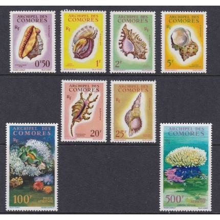 1962 Comores - Yvert  n° 19/24 + PA 5/6 - fauna Marina e Conchiglie - 8 valori  MNH/**