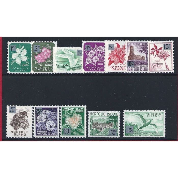 1966 Norfolk - Ordinaria fiori ed uccelli , Yvert n 62-74 - 12 valori  MNH**