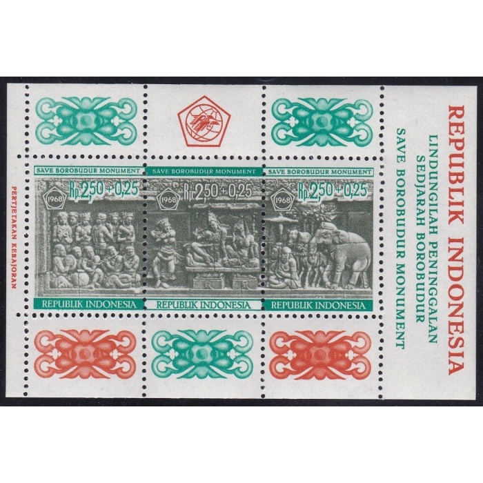 1968 INDONESIA, Stanley Gibbons  Minisheet n. 1190 Borobudur - MNH**