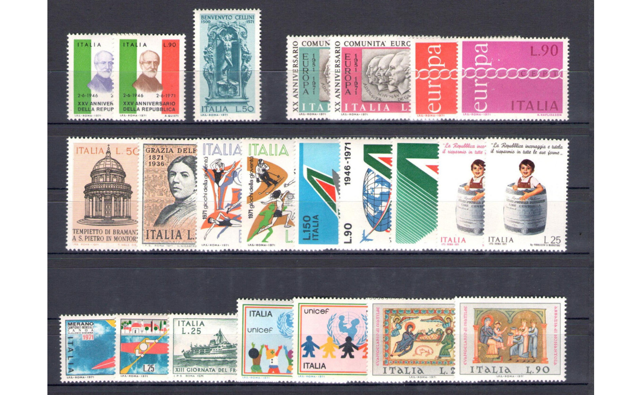 1971 Italia Repubblica, francobolli nuovi, Annata completa 25 valori - MNH**