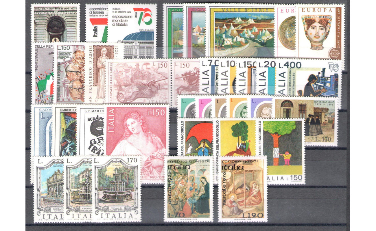 1976 Italia Repubblica, francobolli nuovi, Annata Completa 38 valori (escluso Bf Italia76 - C1) MNH**