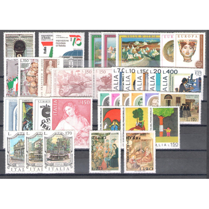 1976 Italia Repubblica, francobolli nuovi, Annata Completa 38 valori (escluso Bf Italia76 - C1) MNH**