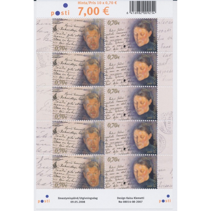 2008 EUROPA CEPT Fillandia 1 Minifoglio "La Lettera MNH**