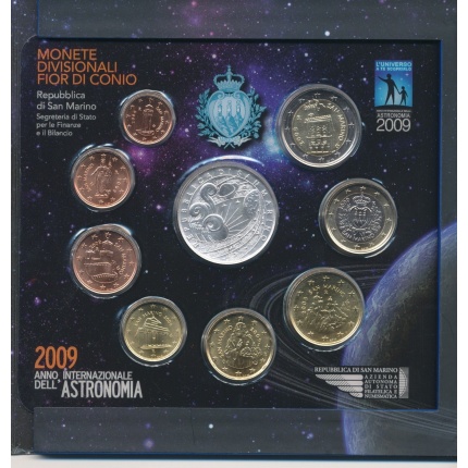 2009 Repubblica San Marino , Monete Divisionali FDC Anno Internazionale Astronomia