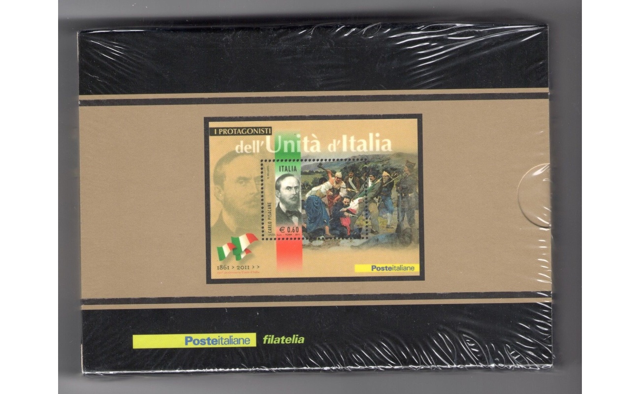 2011 Italia - 150 Anniversario Unità d'Italia,  Foglietto in argento Carlo Pisacane , Tiratura 2000 esemplari , BF 67 MNH**