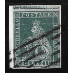 1851 Toscana, n° 6a verde azzurro su azzurro su frammento Sigla E.Diena/Bolaffi