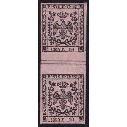 1852 MODENA, n. 2 - 10 cent. rosa  INTERSPAZIO DI GRUPPO NON PIEGATO MNH**