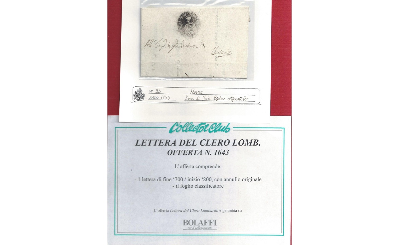 1855 Parre - Lettera del clero lombardo FOLDER BOLAFFI