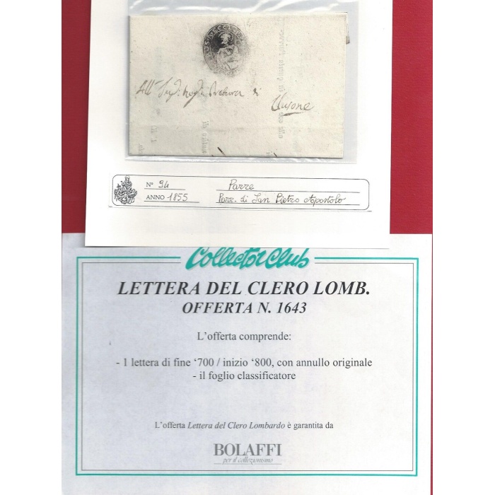 1855 Parre - Lettera del clero lombardo FOLDER BOLAFFI