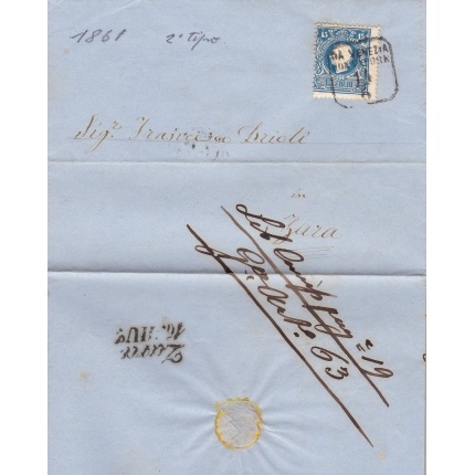 1859 LOMBARDO VENETO - n° 32 15 soldi azzurro su lettera per Zara