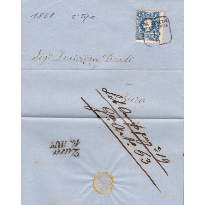 1859 LOMBARDO VENETO - n° 32 15 soldi azzurro su lettera per Zara