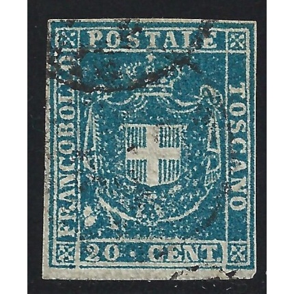 1860 TOSCANA, n° 20 20 cent. azzurro USATO