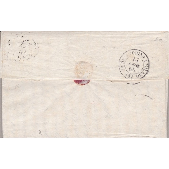 1863 Regno di Italia, L18  15c. celeste chiaro su lettera RARO ANNULLO AMBULANTE