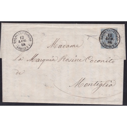 1863 Regno di Italia, L18  15c. celeste chiaro su lettera RARO ANNULLO AMBULANTE