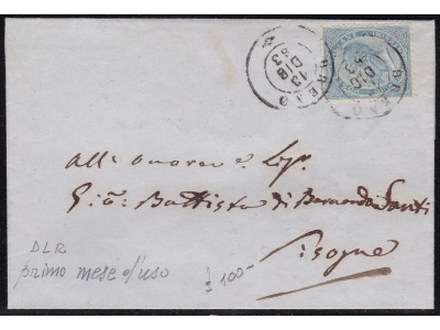 1863 Italia - Regno, n° L18  15c. celeste chiaro su lettera primo mese d'uso