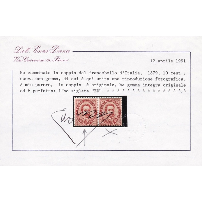 1879 Italia - Regno , n. 37/43 , Effige Umberto I , MNH** - 4 Certificati