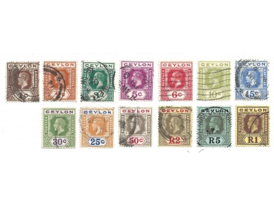 1912-25 CEYLON, SG  301-317  13 valori  USED