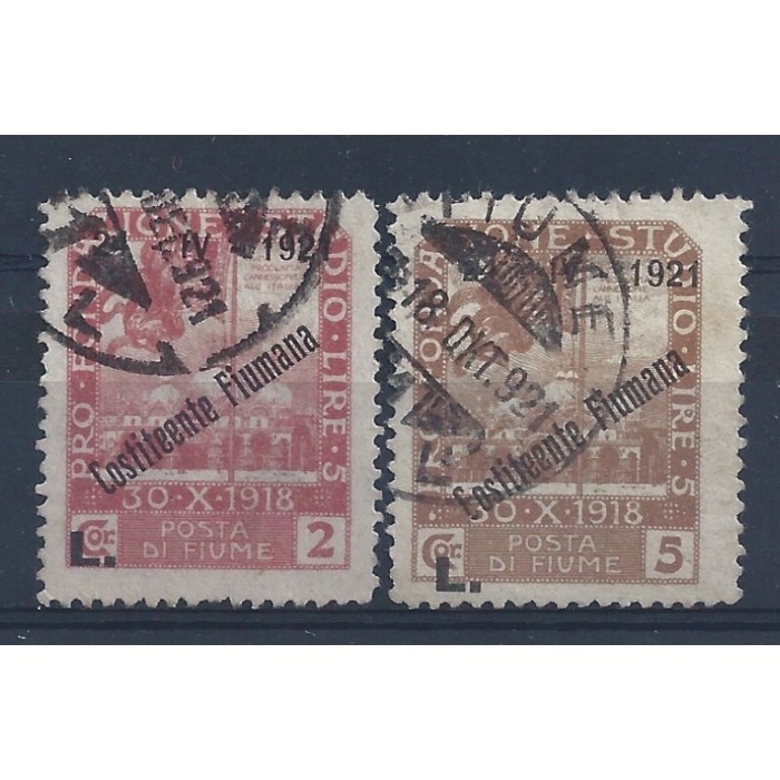 1921 Fiume, n° 172n e 174n USATI VARIETA'  sovrastampa 'Costiteente'