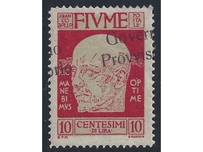 1921 Fiume, n° 176e 10 cent. carmin MLH/*  SOVRASTAMPA OBLIQUA